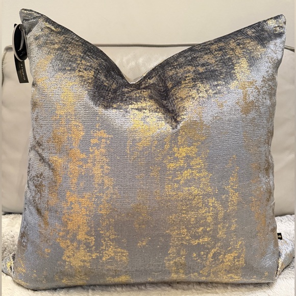 Soho Studio 23x23 Blue Gray Gold Metallic Foil Pattern Velvet Decor Pillow